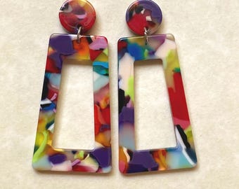 Dangling tortoiseshell modern clip on earrings (no pierce| no piercing| clip-on| screw back)
