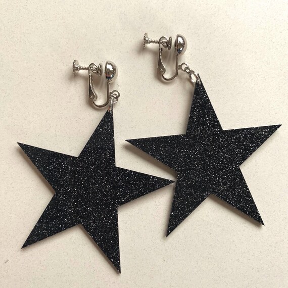 Boucles D'oreilles Pendantes XXL Vintage Années 90 - Perles & Strass Doré - À Clips - Occasion