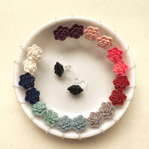 Adorable flower invisible clip on earrings (no piercing no pierce)