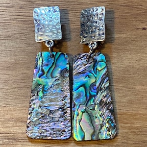 Dangling Faux Abalone Clip On Earrings: Trapezoid Pendants