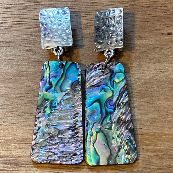 Dangling Faux Abalone Trapezoid Clip On Earrings