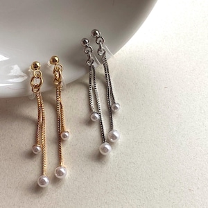 Gold Clip On Pearl Tassel Earrings: Invisible Closure