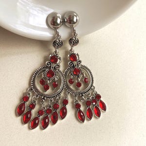 Clip on boho rhinestone earrings, hinged screwback earrings for unpierced ears
