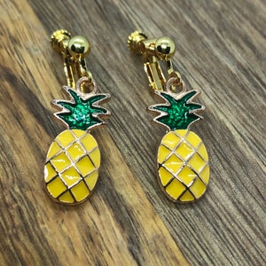 Dangling pineapple clip on earrings