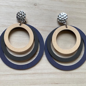 Giant dangling wooden hoop clip on earrings