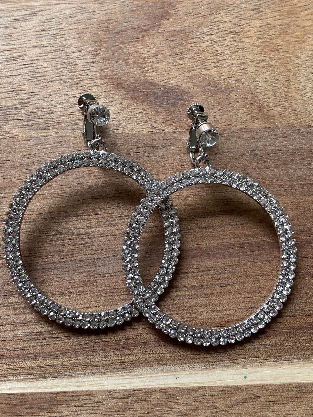Dangling Rhinestone Hoop Screw Back Earrings clip On, No Piercing Etsy