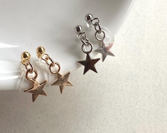 Dangling invisible clip on earrings (no piercing no pierce) with star pendants