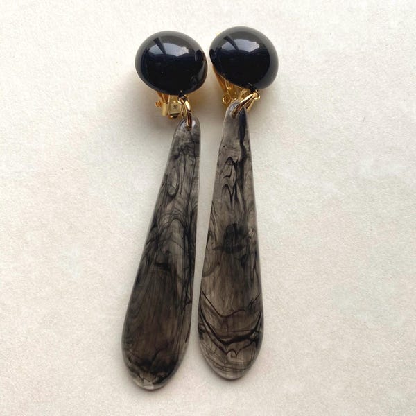 Schwarze Schildpatt Tropfen Clips auf Ohrringe, neutrale Ohrringe