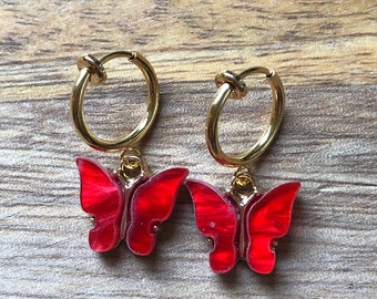 Tiny butterfly huggie clip on earrings, dainty butterfly no pierce earrings for unpierced ears