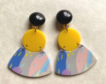 ■VINTAGE HOLLYWOOD■ Popping Color Earrings VH2435EA003M Vintage Clip-On Earrings Blue Flower Clip-Ons Retro 60s