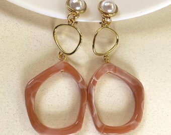 Faux Pearl Clip On Earrings: Pastel Irregular Hoop Earrings