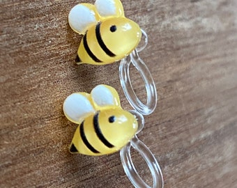 Tiniest little bumblebee invisible clip on earrings, bee earrings