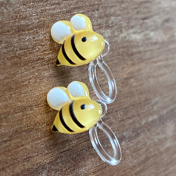 Tiniest little bumblebee invisible clip on earrings, bee earrings