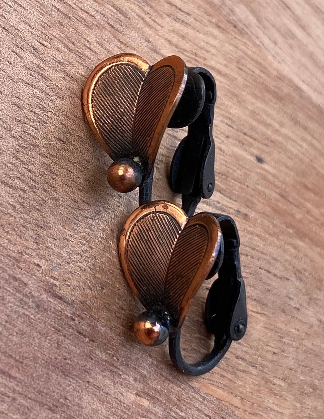 Vintage Copper Clip on Stud Earrings, Tiny Copper Earrings for