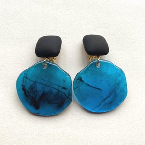 Clip on drop earrings, tortoiseshell, purple, green, blue earrings for unpierced ears image 3