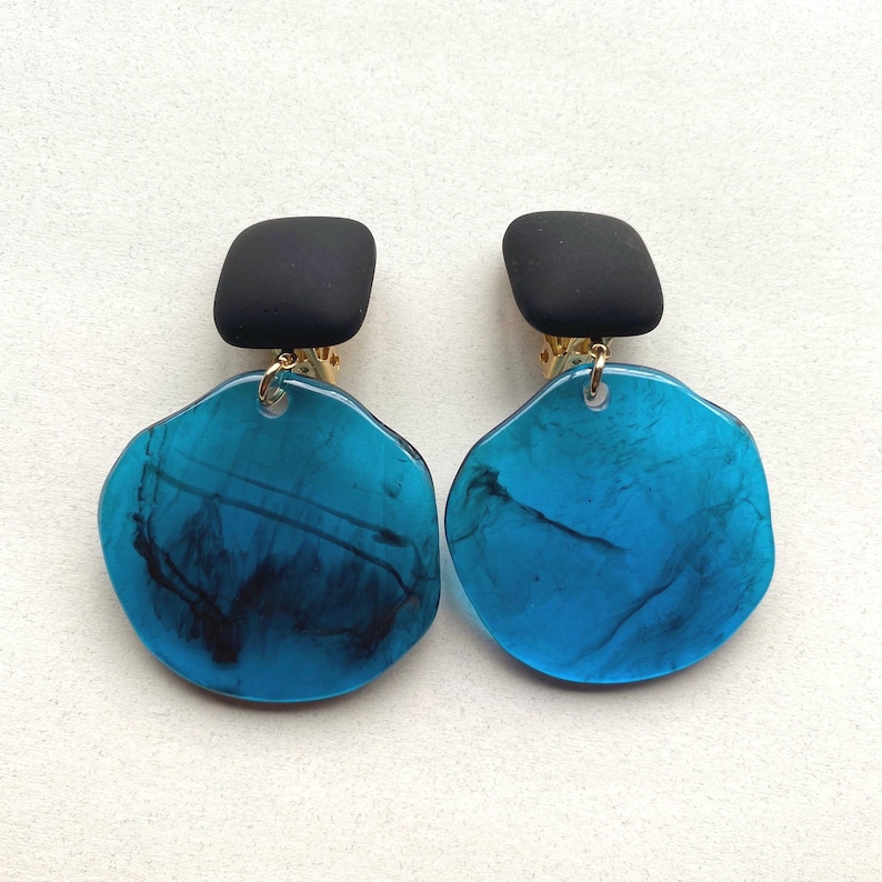 Clip on drop earrings, tortoiseshell, purple, green, blue earrings for unpierced ears image 3