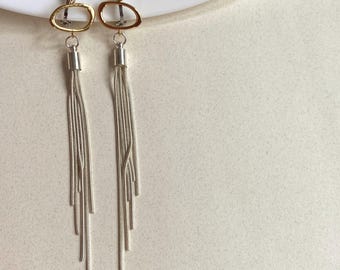 Gold & Silver Tassel Clip On Earrings: mixed metal dangles