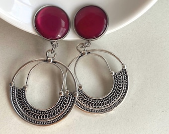Dangling Clip On Hoop Earrings: Silver Boho Style