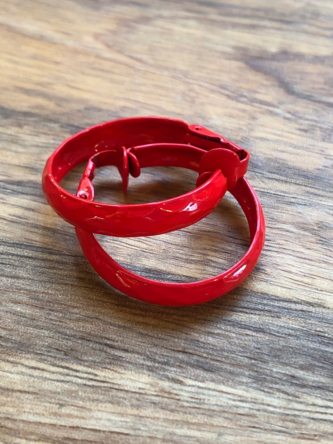 Vintage Red Clip on Hoop Earrings deadstock Etsy