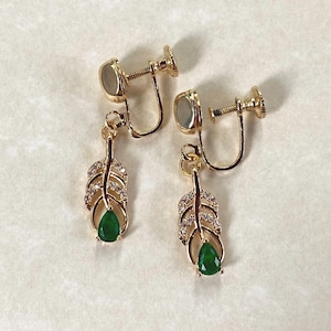 Beautiful clip on feather earrings, rhinestone feather screwback earrings