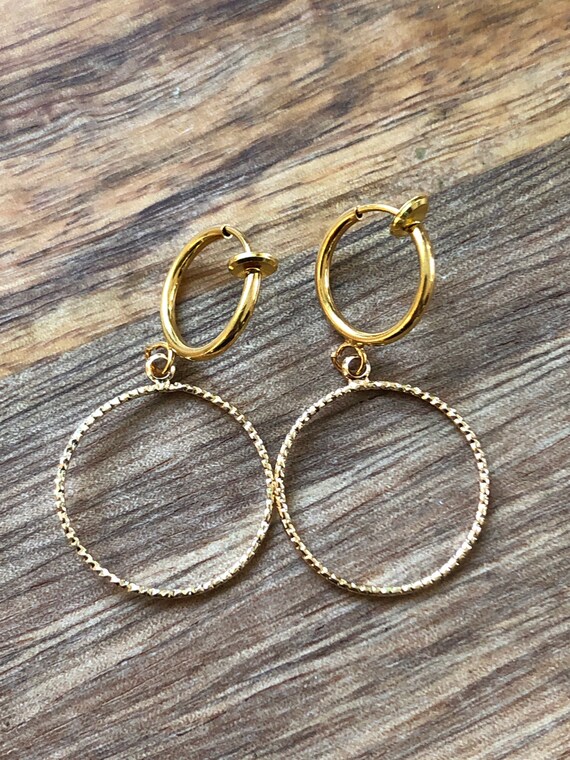 Lightest Tiniest Dangling Clip on Hoop Earrings spring Hoops Etsy