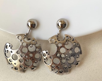 Clip on silver moon earrings