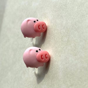 Kawaii clip on earrings, Tiniest little piglet invisible clip on earrings, pig earrings for unpierced ears