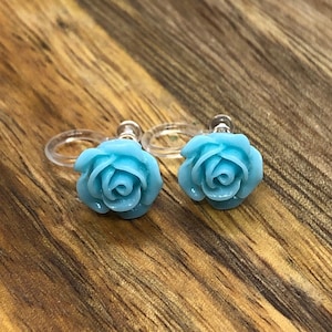 Tiniest resin rose invisible clip on earrings