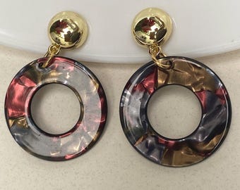Iridescent Hoop Clip On Earrings: Tortoiseshell Acetate Dangles