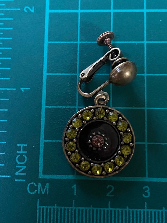 Vintage Dangling olive green rhinestone clip on e… - image 5