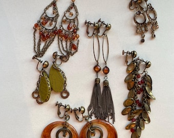 Vintage Earth Tone Clip-On Dangle Earrings (Screwback/Clip-Back) one pair
