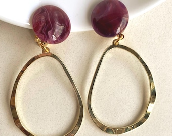 Dangling Gold Clip On Hoop Earrings: Colorful ear clips