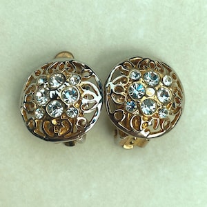 Vintage gold and rhinestone clip on earrings