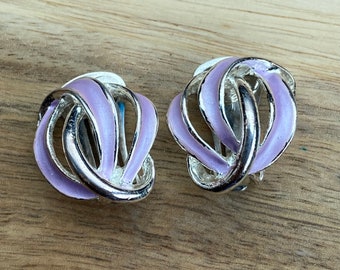 Boucles d'oreilles clip vintage lilas et émail argenté, belles boucles d'oreilles violettes pour oreilles non percées