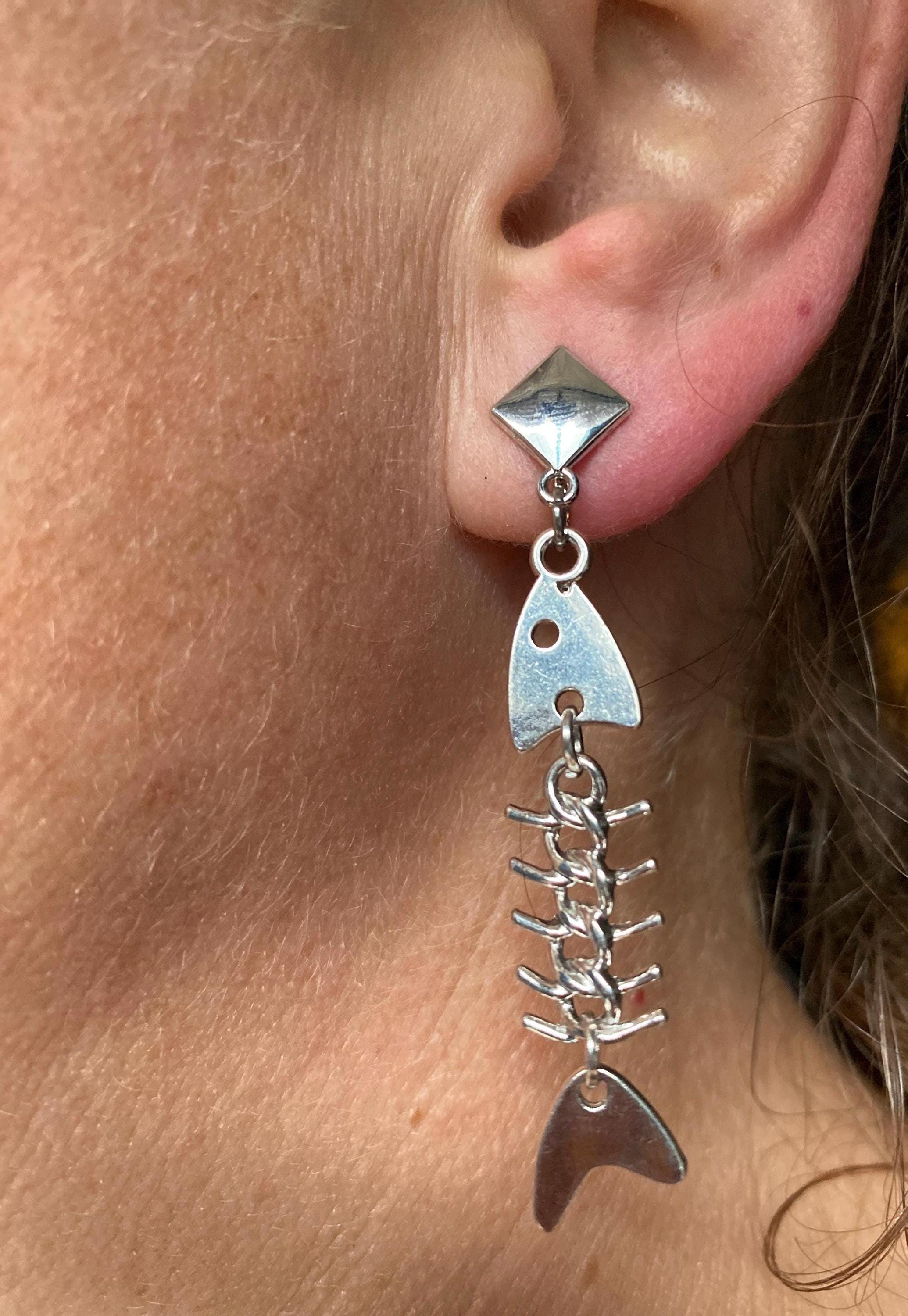 Boucles d'oreilles en os de poisson en or ou en argent avec clip - France