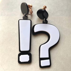 Oversized Punctuation Clip On Earrings: Black and White Screwback