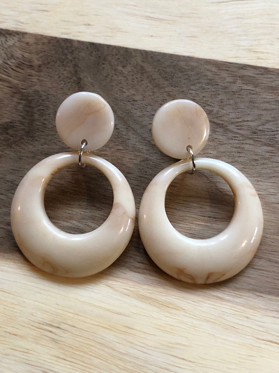 Dangling Plastic Hoop Clip on Earrings Cream or Tortoiseshell