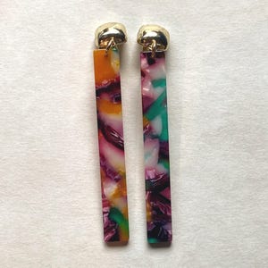 Tortoiseshell Clip On Drop Earrings: Minimalist Geometric Dangles