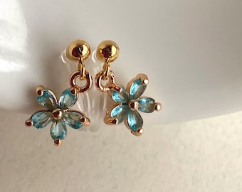 Dangling Rhinestone Flower Invisible Clip On Earrings