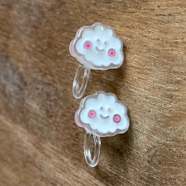 Clip on cloud earrings, Tiniest little cloud invisible clip on earrings, happy clouds, kawaii earrings