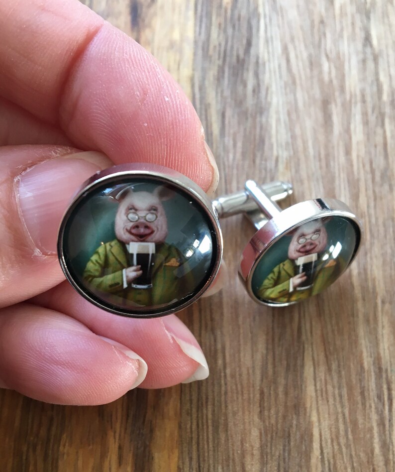 Dapper drinking Barnyard animal cufflinks