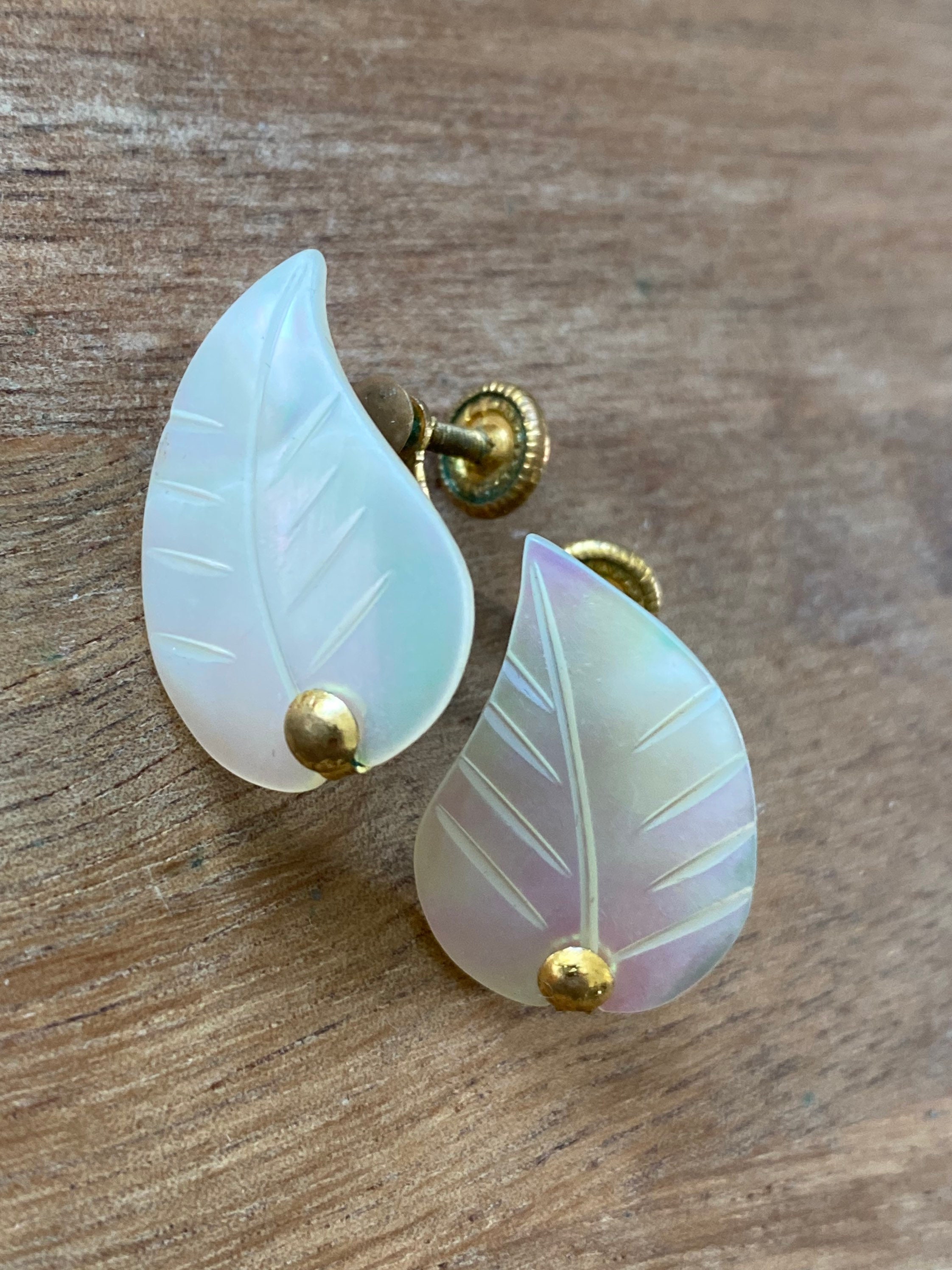 Mother of online pearl leaf earrings