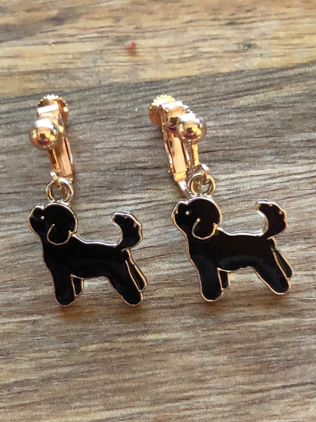 Dangling Enamel Black Puppy Dog Clip on Earrings no Piercing Etsy