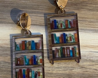 Library clip on earrings, bookshelf earrings, novelty accessories, gift for book-lover