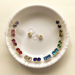 Tiny rhinestone invisible clip on stud earrings