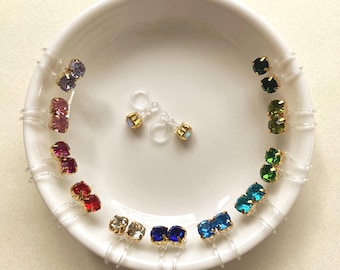 Tiny rhinestone invisible clip on stud earrings