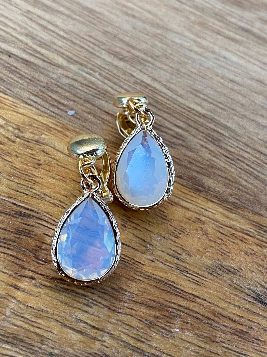 Dangling Glass Teardrop Clip on Earrings, Dangling Gem Earrings Etsy