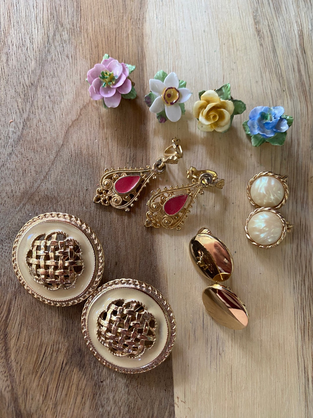 Vintage Clip on Earring Lot Five Pairs Clip on Earrings Etsy