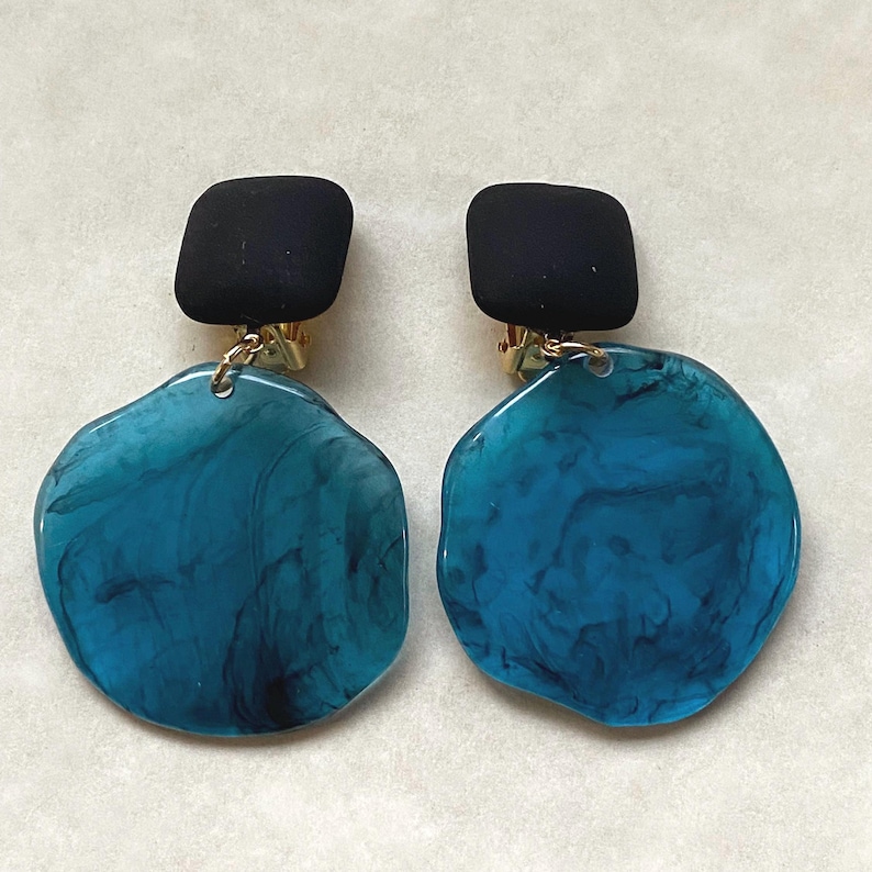 Clip on drop earrings, tortoiseshell, purple, green, blue earrings for unpierced ears image 13