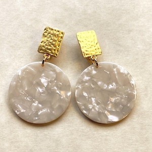 Dangling white/black/clear plastic button clip on earrings